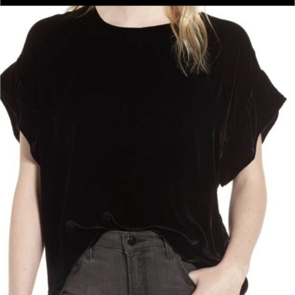 Current/Elliott Janie Silk Blend Velvet Flutter Top - Picture 1 of 8